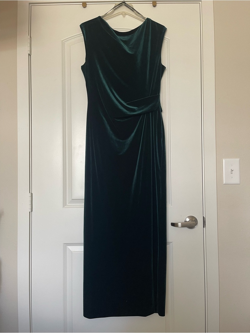 Emerald Green Velvet Draped Evening Dress